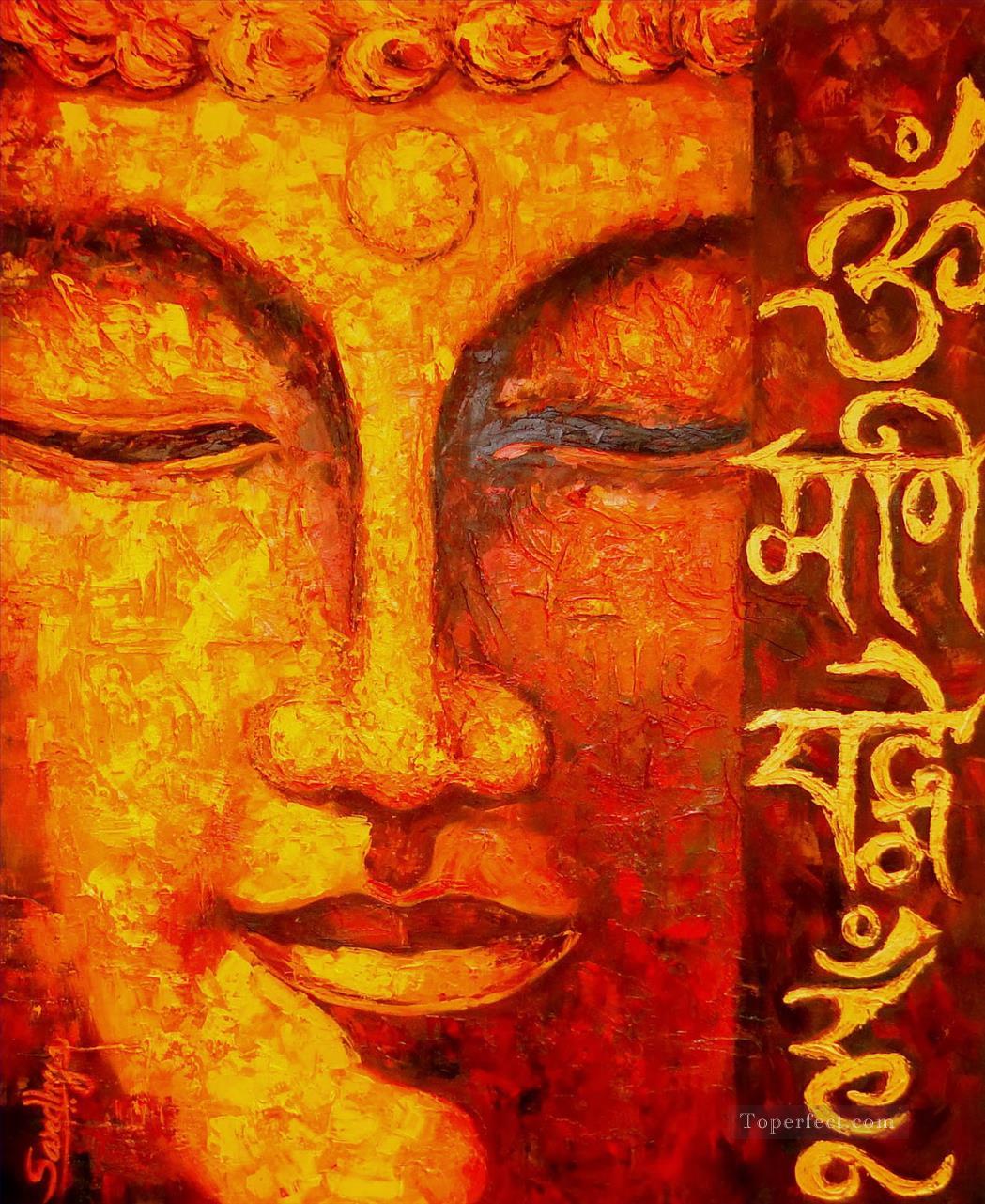Buddha head in red Buddhism Oil Paintings